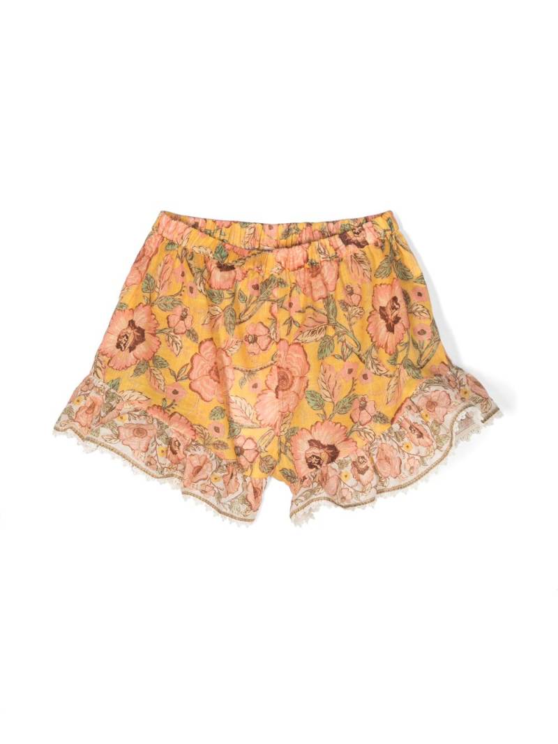 ZIMMERMANN Kids Junie floral-print ruffle-trim shorts - Yellow von ZIMMERMANN Kids