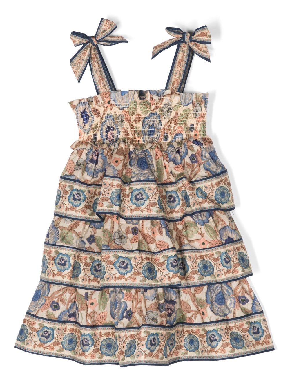 ZIMMERMANN Kids Junie floral-print shirred tiered dress - Neutrals von ZIMMERMANN Kids