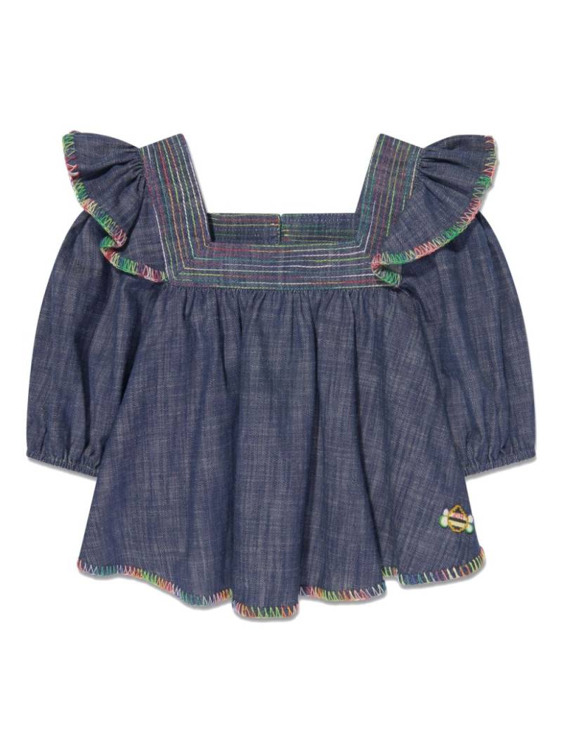 ZIMMERMANN Kids decorative-stitching denim blouse - Blue von ZIMMERMANN Kids