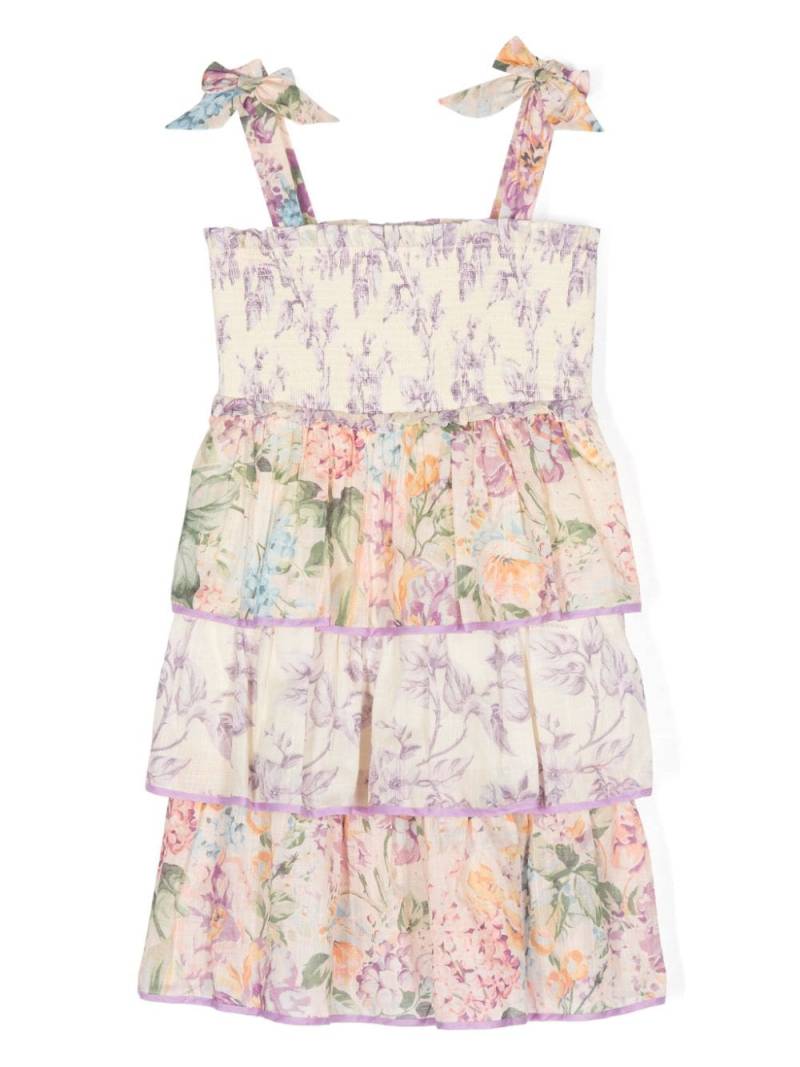 ZIMMERMANN Kids tiered floral cotton dress - Neutrals von ZIMMERMANN Kids