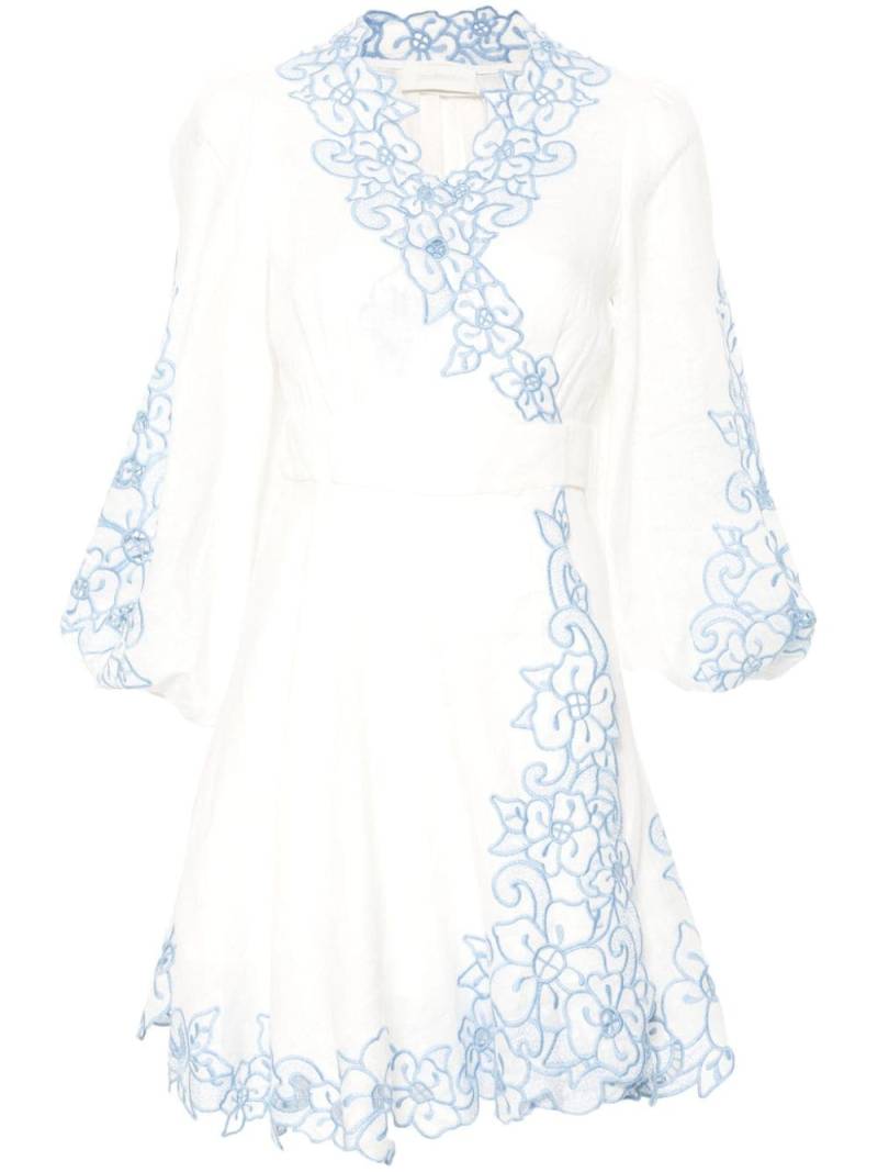 ZIMMERMANN Golden floral-embroidered minidress - White von ZIMMERMANN