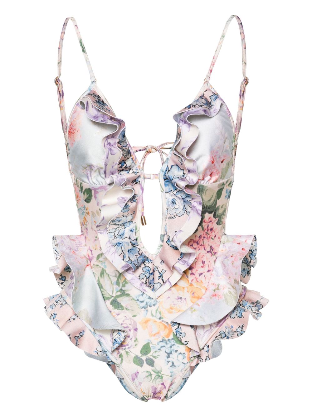 ZIMMERMANN Halliday frilled swimsuit - Neutrals von ZIMMERMANN