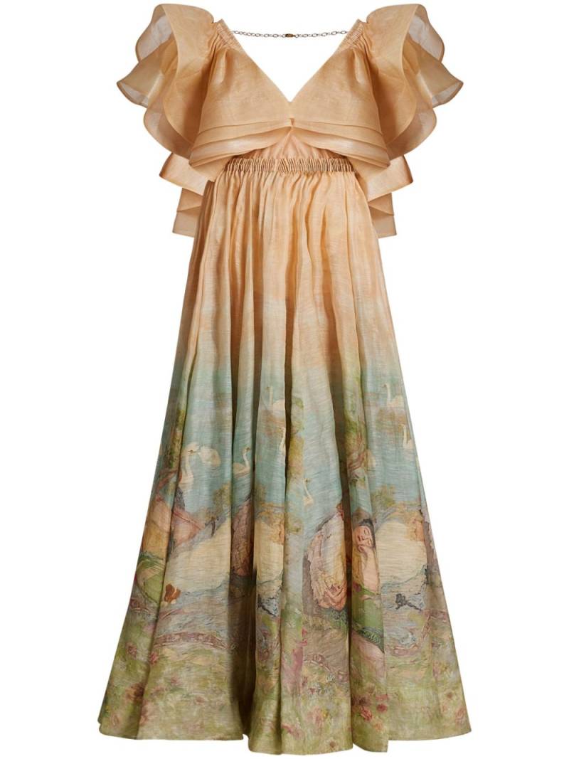 ZIMMERMANN Lyrical Endormies-print silk gown - Neutrals von ZIMMERMANN