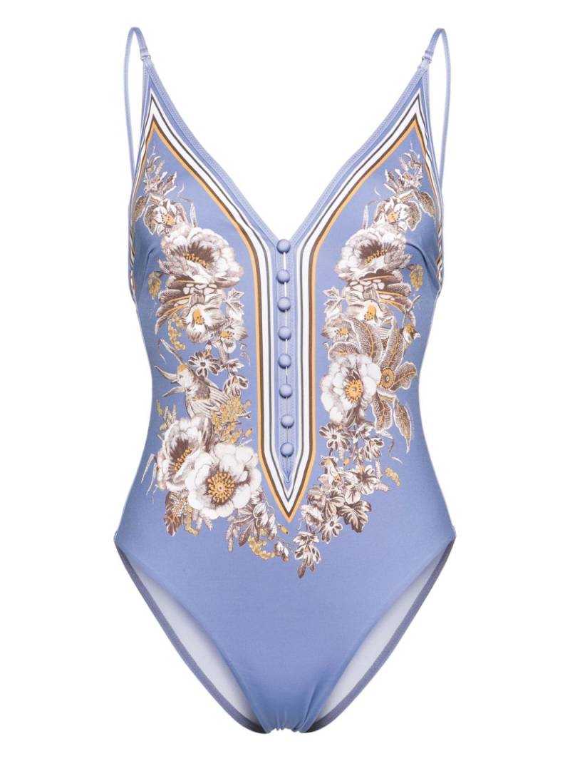 ZIMMERMANN Ottie floral-print swimsuit - Blue von ZIMMERMANN