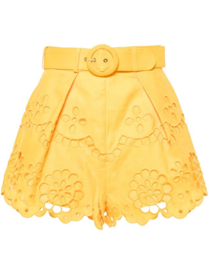 ZIMMERMANN Pop embroidered belted shorts - Yellow von ZIMMERMANN