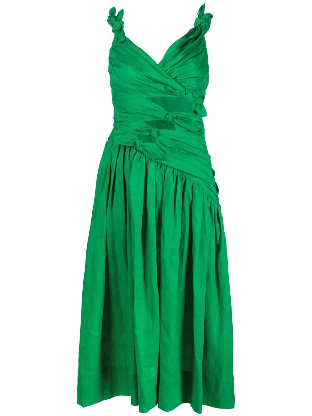 ZIMMERMANN Tiggy bow-detail pleated midi dress - Green von ZIMMERMANN