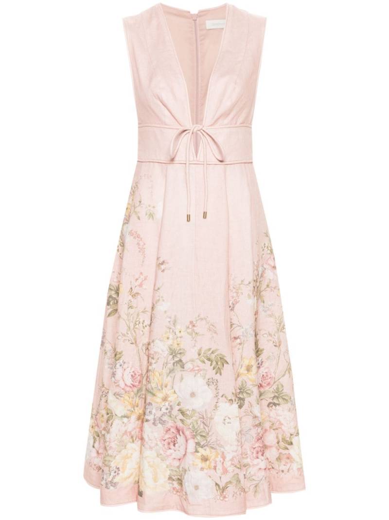 ZIMMERMANN Waverly Plunge linen midi dress - Pink von ZIMMERMANN