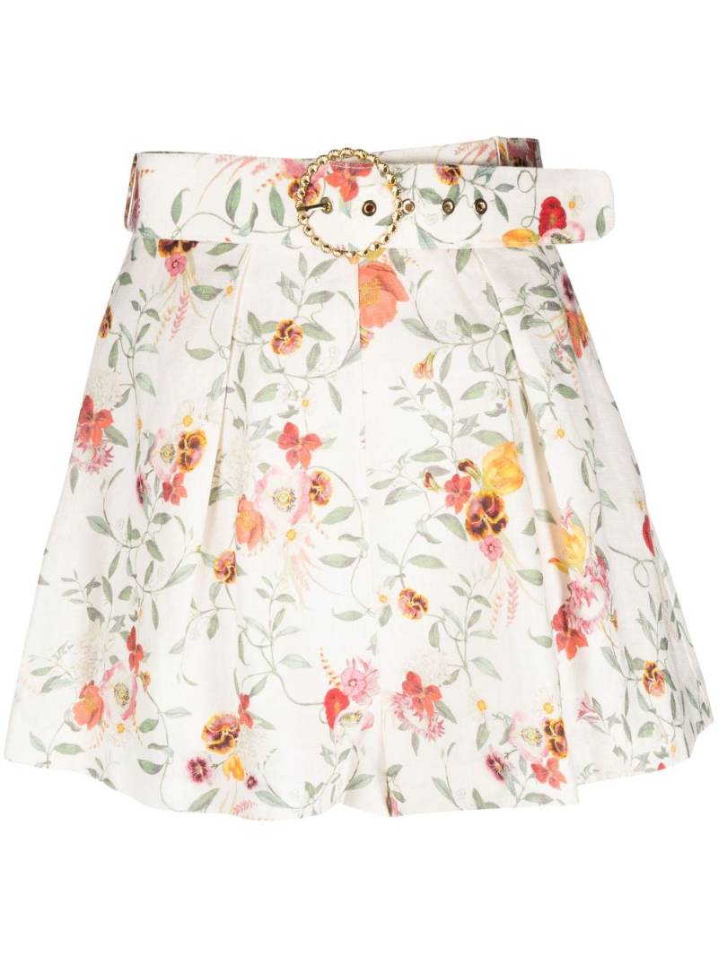 ZIMMERMANN belted floral-print shorts - WHITE von ZIMMERMANN