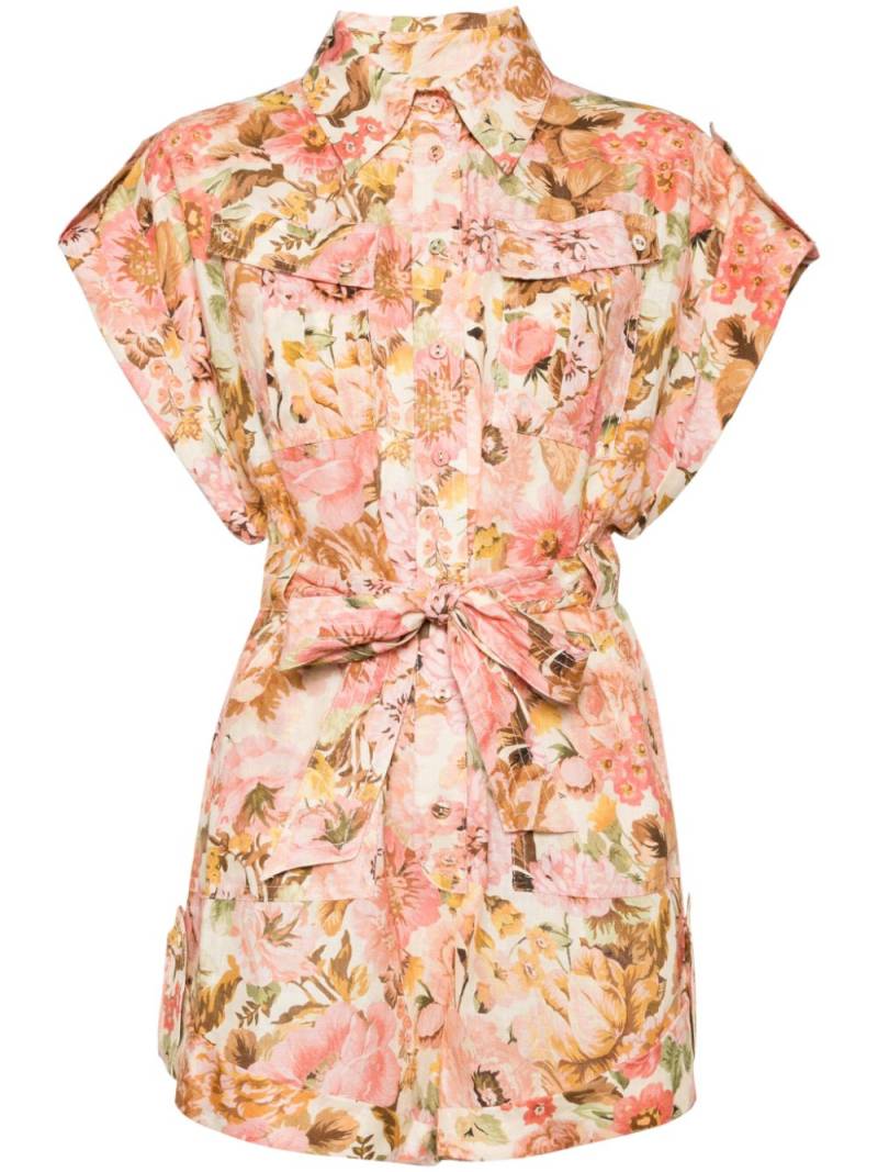 ZIMMERMANN floral-print linen playsuit - Pink von ZIMMERMANN