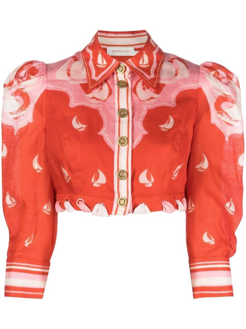 ZIMMERMANN sailboat-print cropped blouse - Red von ZIMMERMANN