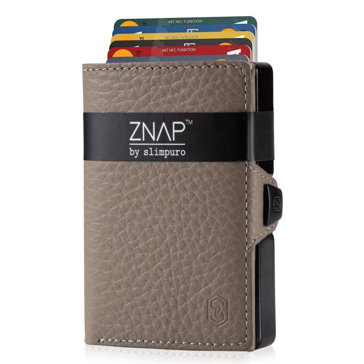 ZNAP -  Geldbörse Leder genarbt Taupe für 12 Karten, Herren, Braun, One Size von ZNAP