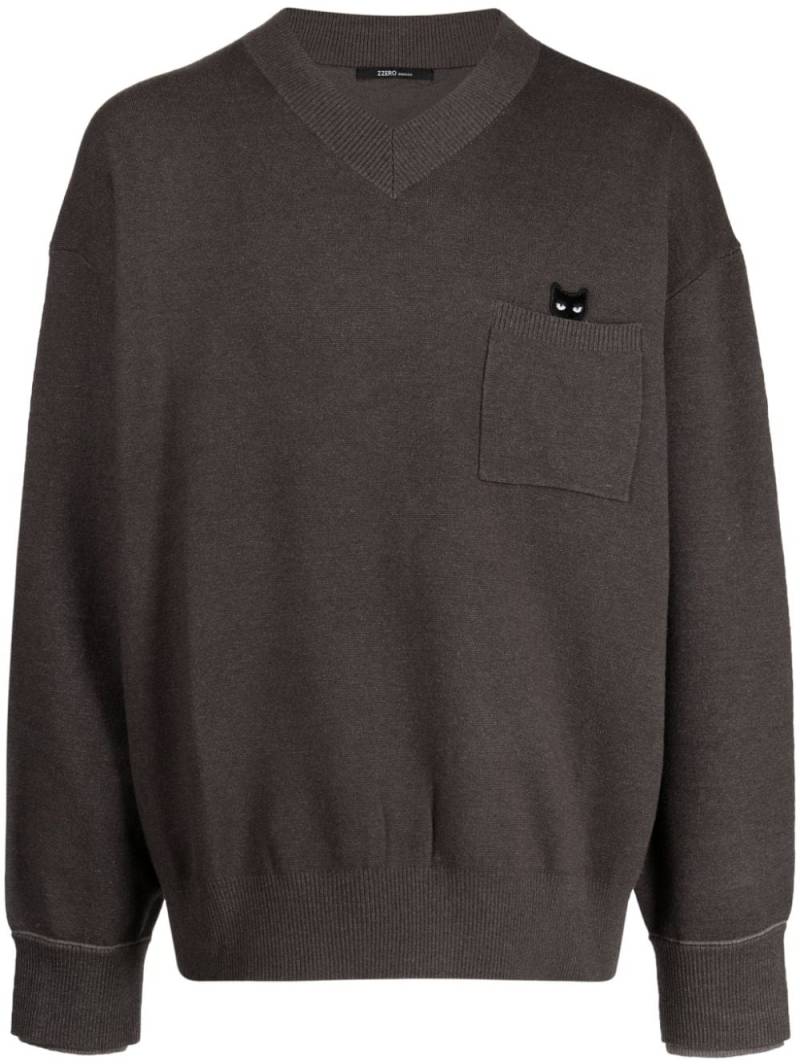 ZZERO BY SONGZIO Trace Pocket Panther V-neck jumper - Grey von ZZERO BY SONGZIO