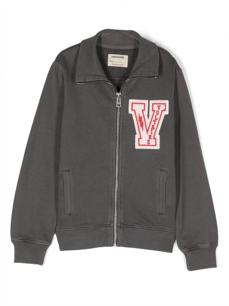 Zadig & Voltaire Kids logo-appliqué zip-up sweatshirt - Grey von Zadig & Voltaire Kids