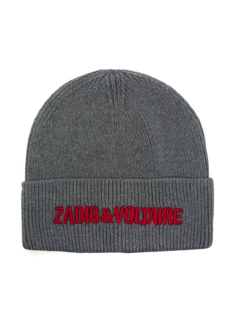 Zadig & Voltaire Kids logo-embroidered beanie hat - Grey von Zadig & Voltaire Kids