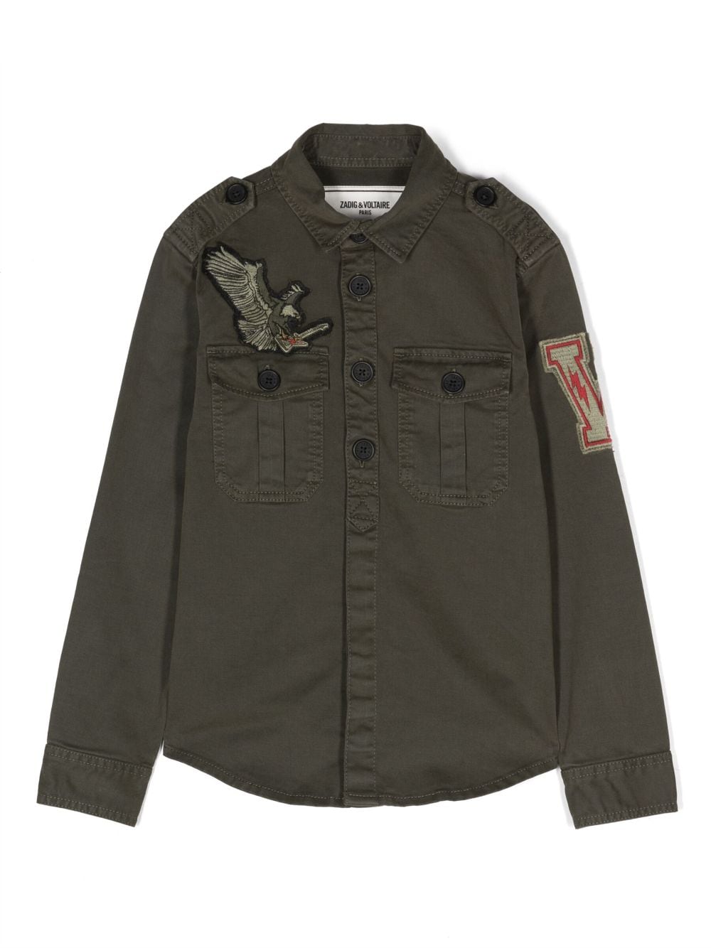 Zadig & Voltaire Kids logo-patch cotton shirt jacket - Green von Zadig & Voltaire Kids