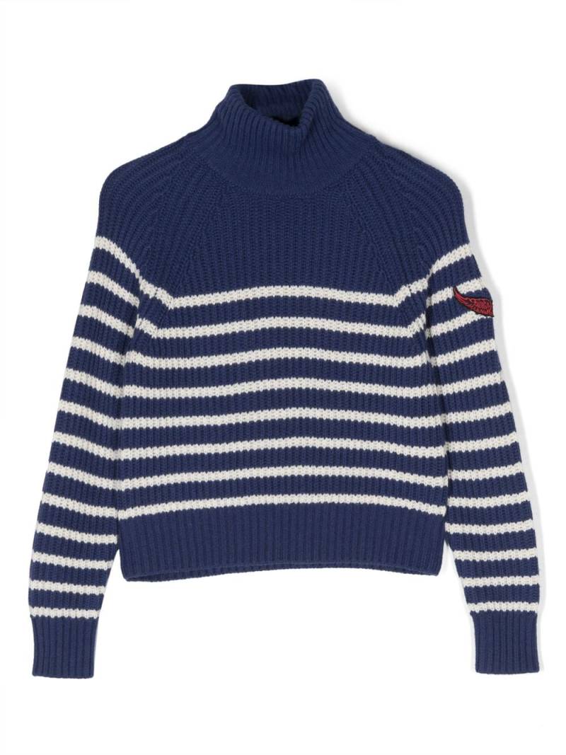 Zadig & Voltaire Kids logo-patch striped knitted jumper - Blue von Zadig & Voltaire Kids