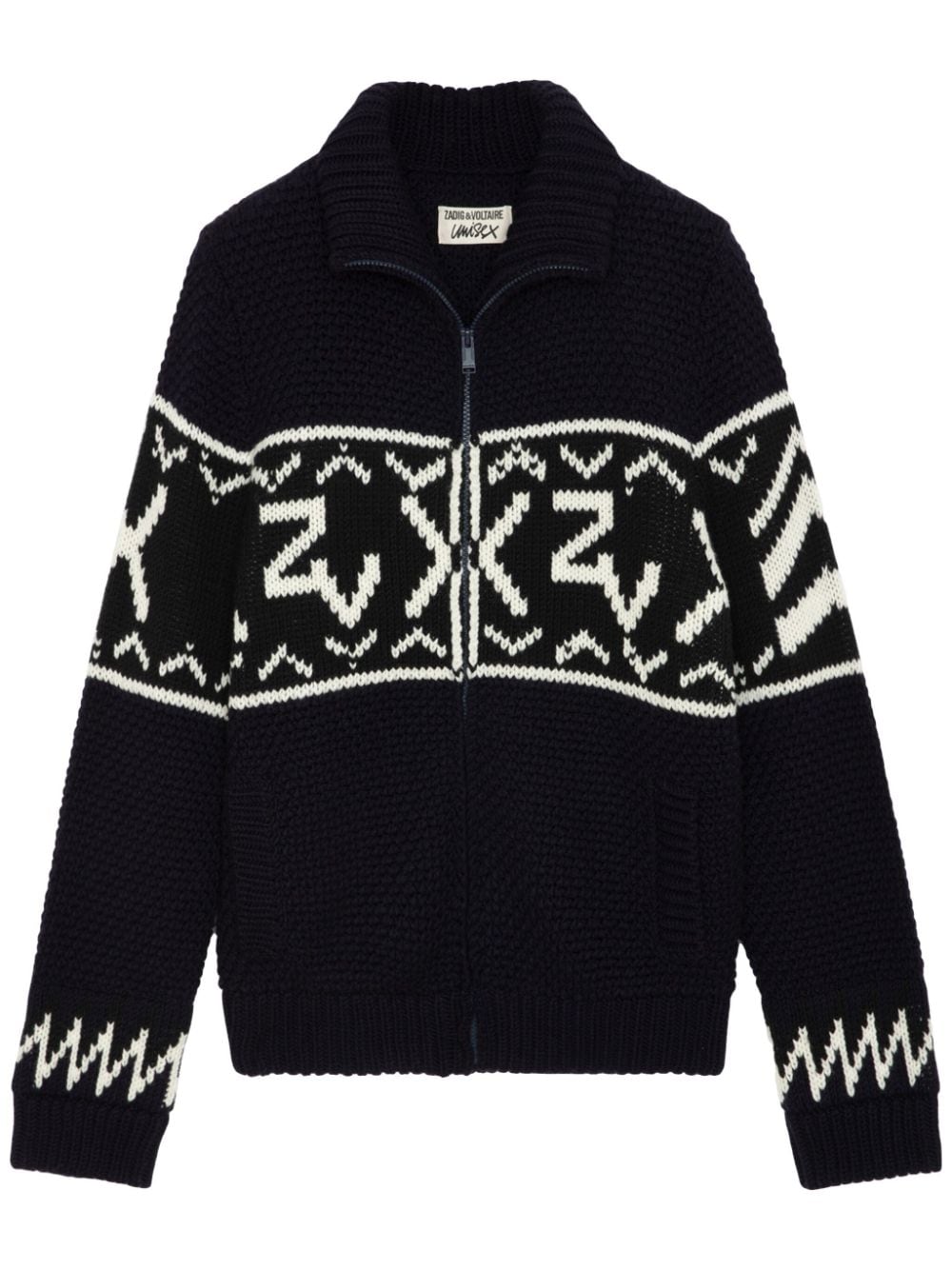 Zadig&Voltaire Christophe intarsia-knit logo cardigan - Black von Zadig&Voltaire