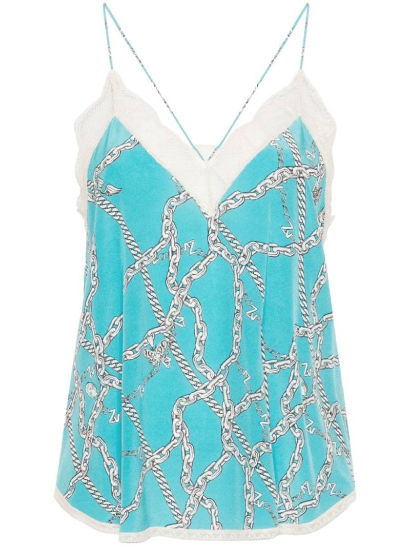 Zadig&Voltaire Christy logo-print silk top - Blue von Zadig&Voltaire