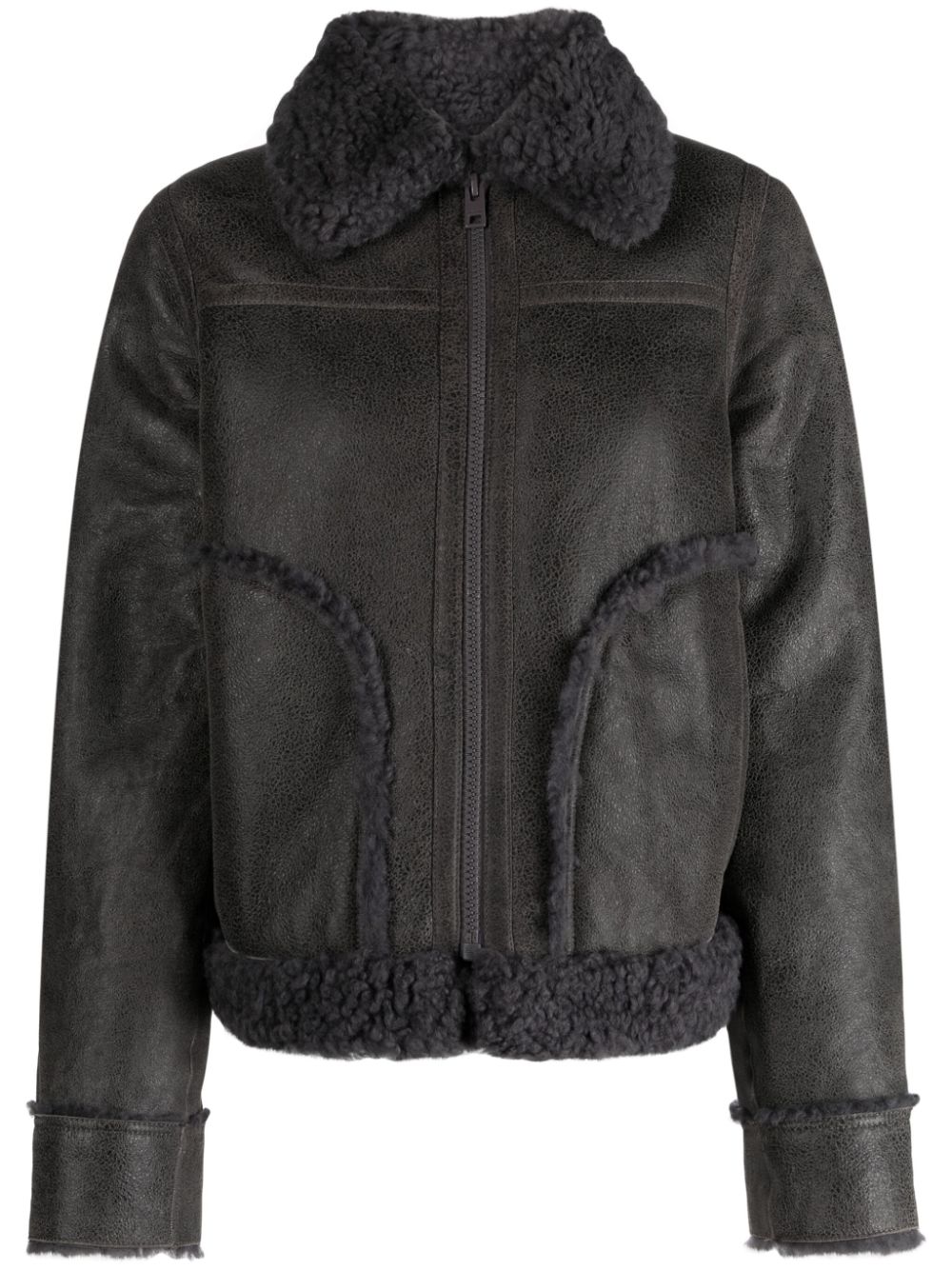 Zadig&Voltaire Kade shearling-trim leather jacket - Grey von Zadig&Voltaire