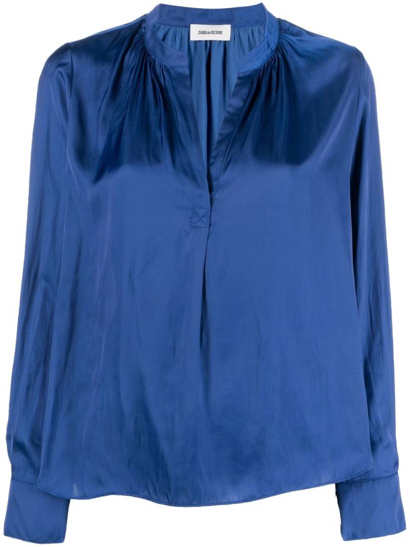 Zadig&Voltaire Tink band-collar satin-finish blouse - Blue von Zadig&Voltaire