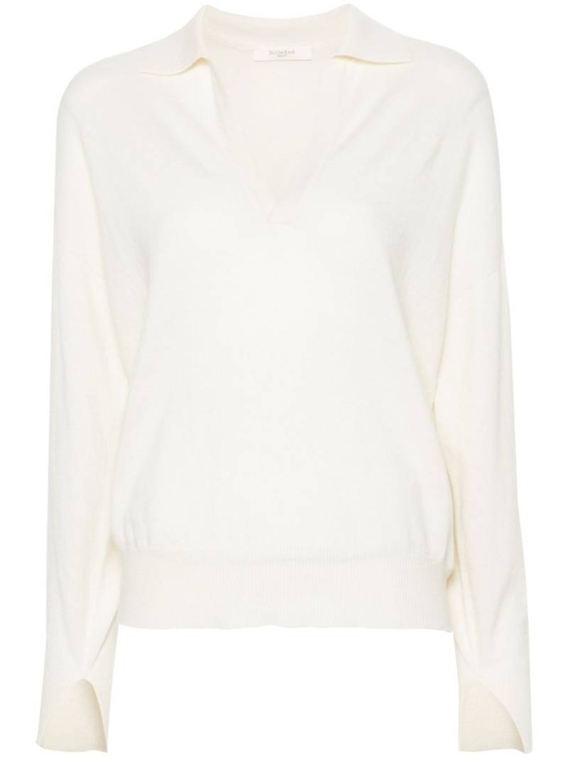 Zanone polo-collar V-neck jumper - White von Zanone