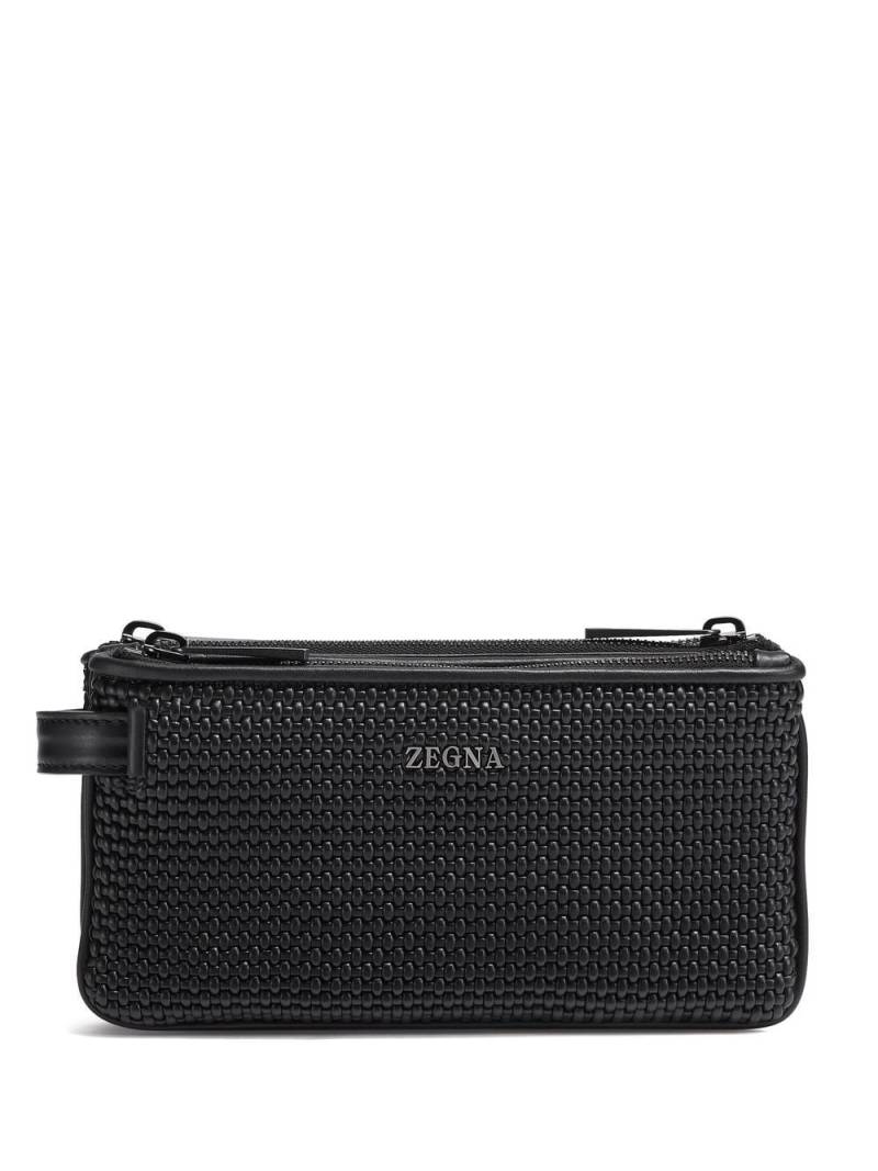 Zegna Pelletessuta™ triple zip pouch - Black von Zegna