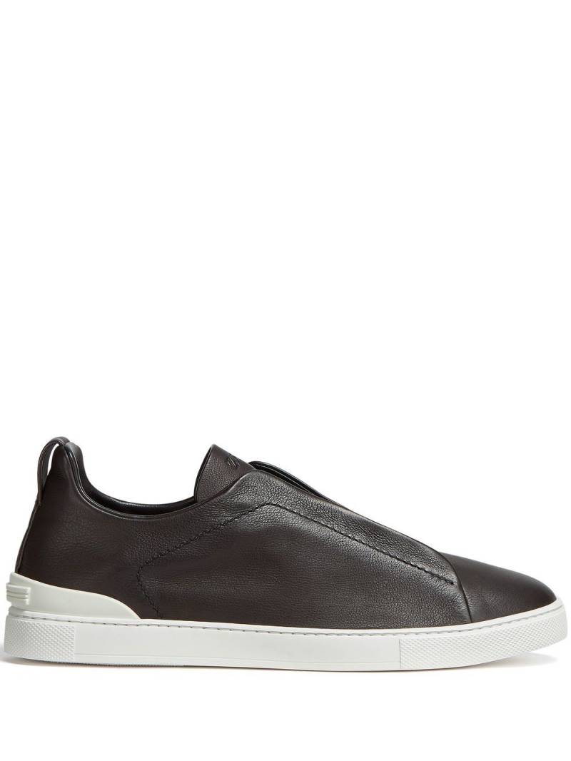 Zegna SECONDSKIN Triple Stitch leather sneakers - Brown von Zegna