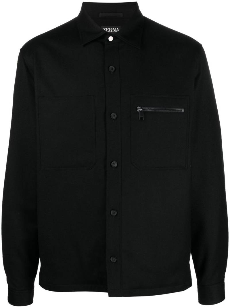 Zegna button-up wool shirt jacket - Black von Zegna