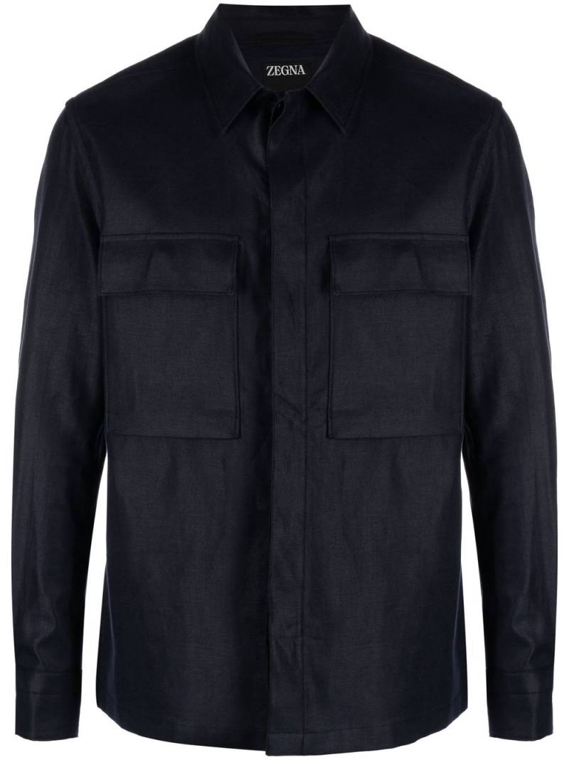 Zegna cargo-pocket linen shirt jacket - Blue von Zegna