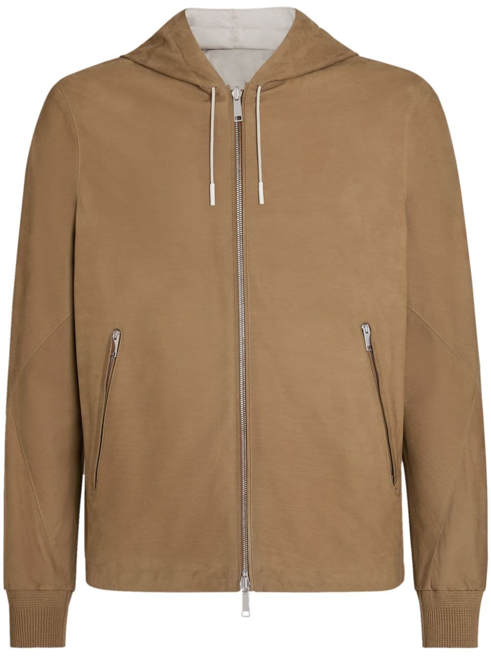 Zegna hooded zip-front leather jacket - Neutrals von Zegna