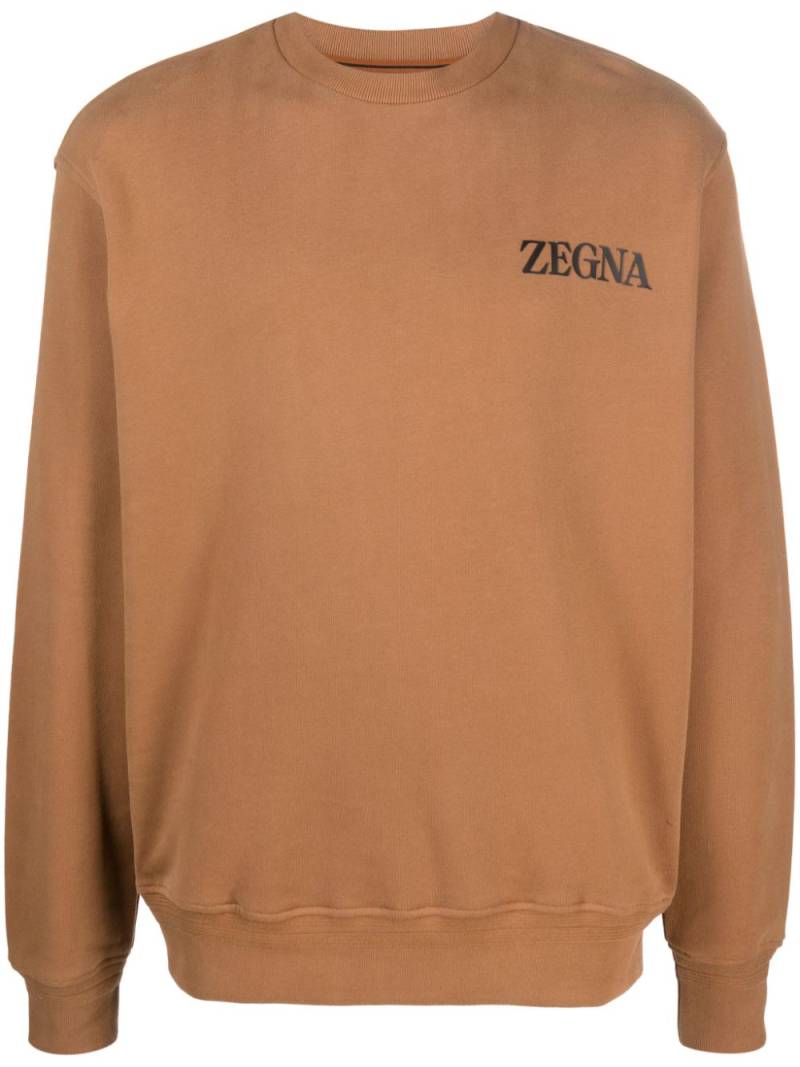 Zegna logo-embossed cotton sweatshirt - Brown von Zegna