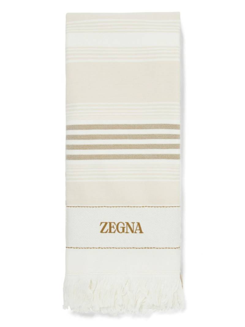 Zegna logo-embroidered cotton beach towel - Neutrals von Zegna