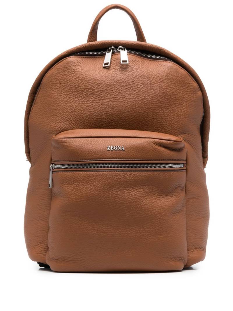 Zegna logo-plaque leather backpack - Brown von Zegna