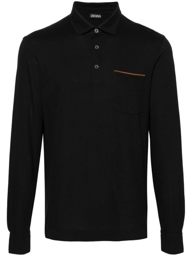 Zegna long-sleeve piqué polo shirt - Black von Zegna