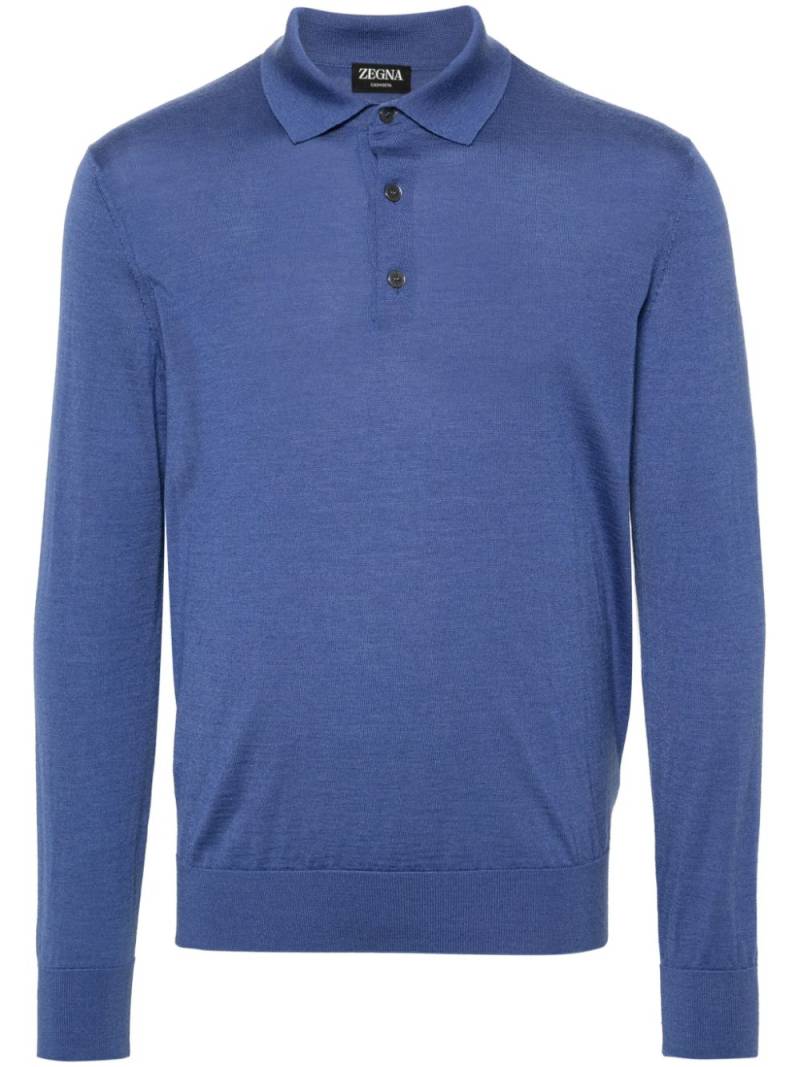 Zegna ribbed cashmere-blend polo shirt - Blue von Zegna