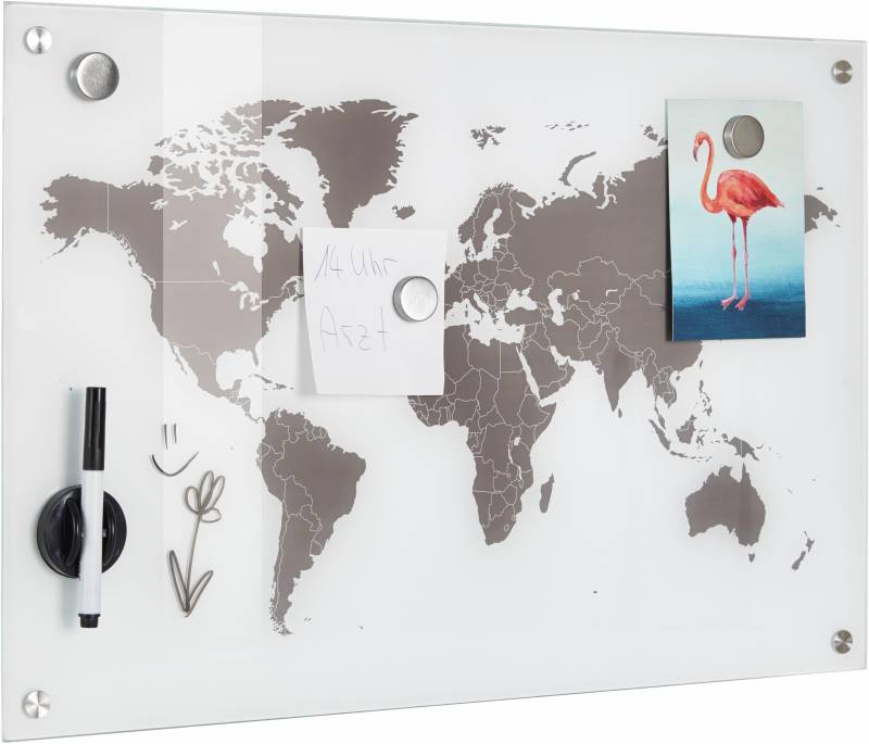 Zeller Present Pinnwand »Worldmap«, Glas 60x40 von Zeller Present