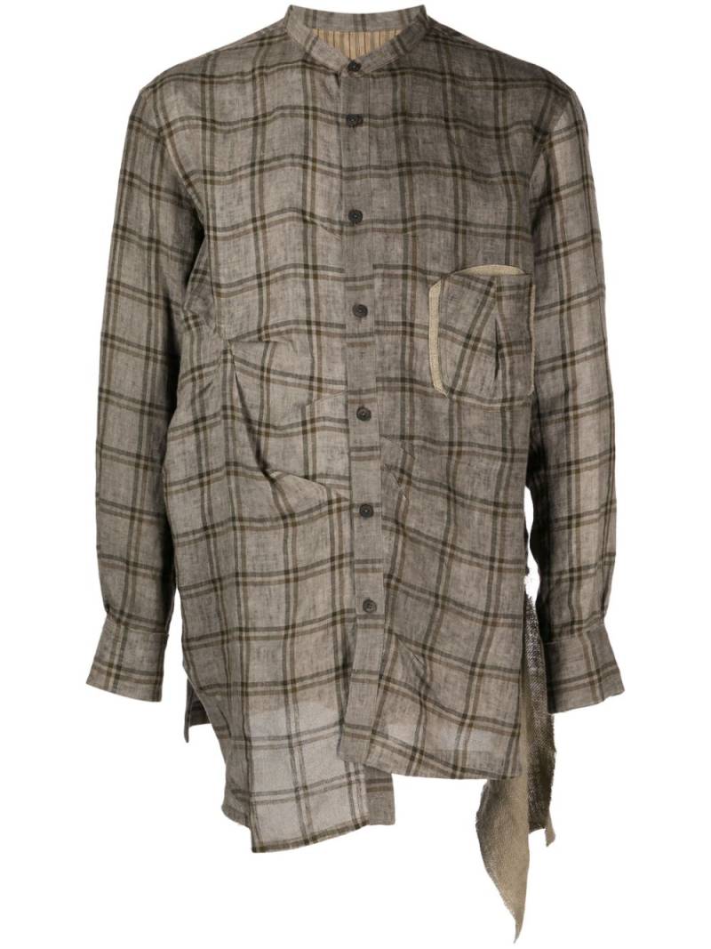 Ziggy Chen check-pattern panelled linen shirt - Brown von Ziggy Chen