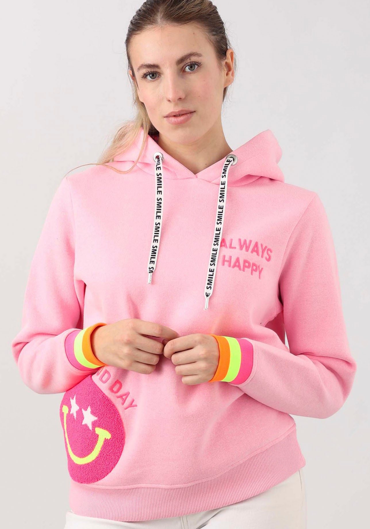 Zwillingsherz Hoodie »Always Happy«, mit Smiley Aufdruck aus Frottee und Neon Details von Zwillingsherz