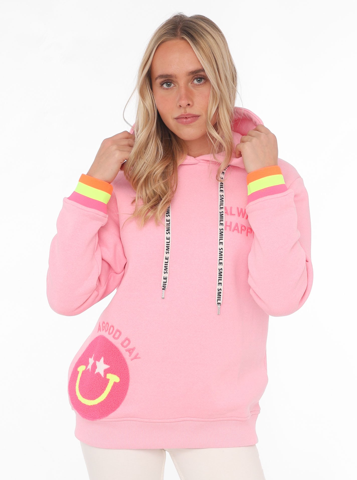 Zwillingsherz Hoodie »Always Happy«, Hoodiebänder mit Aufdruck von Zwillingsherz