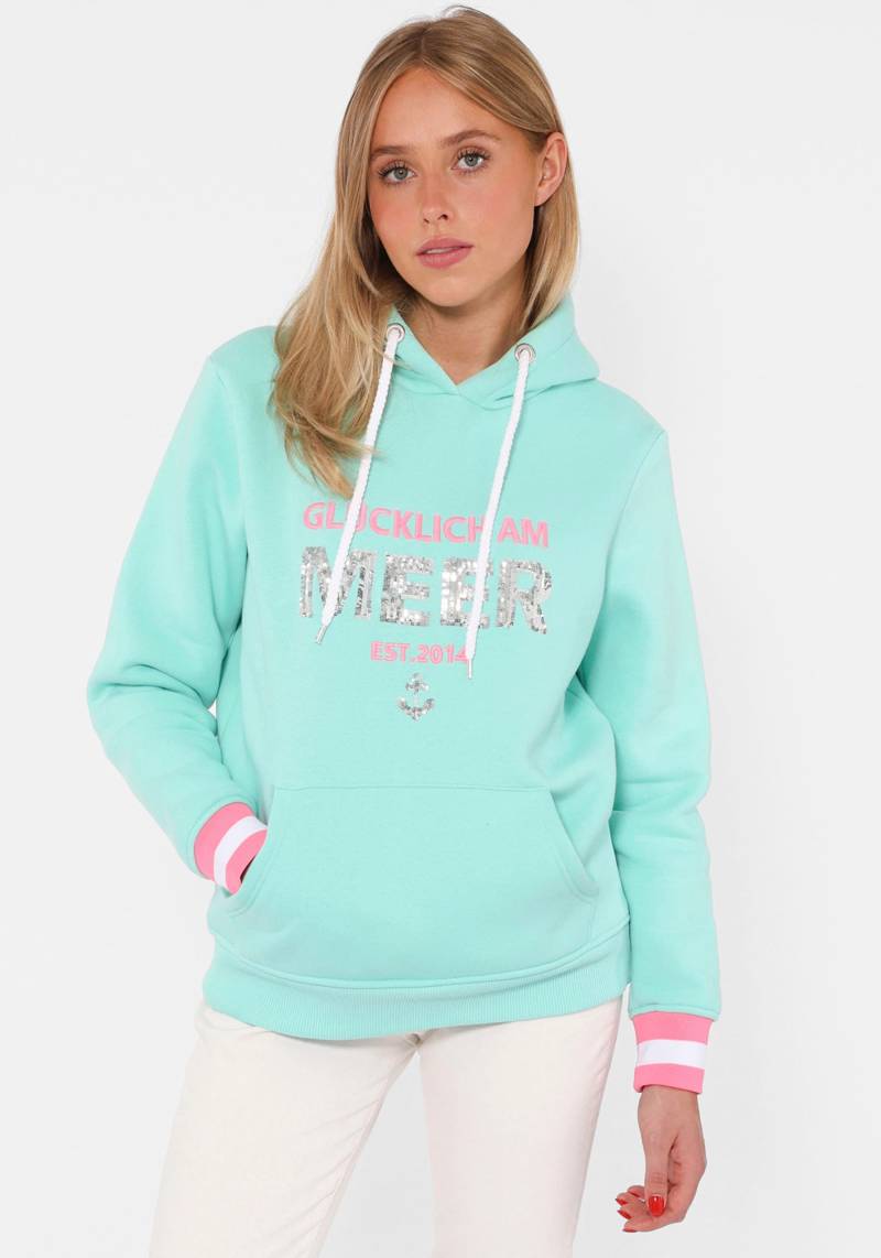 Zwillingsherz Hoodie »"Glücklich am Meer"«, mit Pailletten, Kapuze und kontrastfarbigen Bündchen von Zwillingsherz