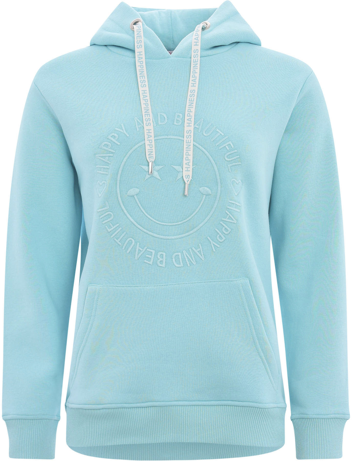 Zwillingsherz Hoodie »Happy and Beautiful«, mit gleichfarbiger Smiley-Stickerei und Bindebänder mit Schriftzug von Zwillingsherz