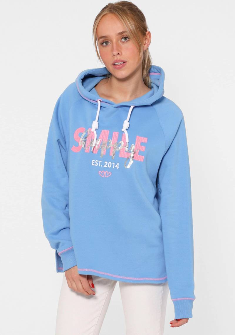 Zwillingsherz Hoodie »"Smile Happy"«, "Smile Happy" mit Pailletten und Kontrastnaht in Neonfarben von Zwillingsherz