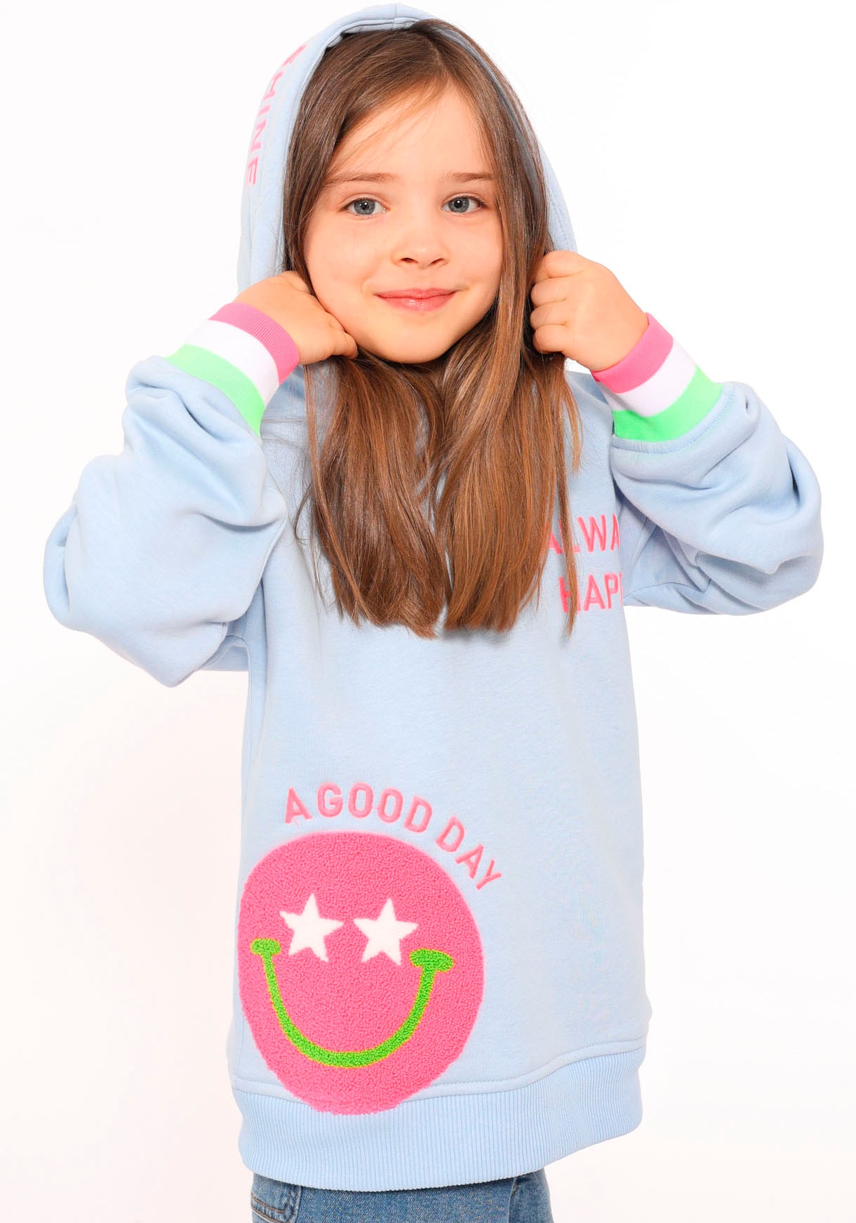 Zwillingsherz Hoodie »"Always Happy" Kids«, mit grossem Smiley und Wording für Mädchen von Zwillingsherz