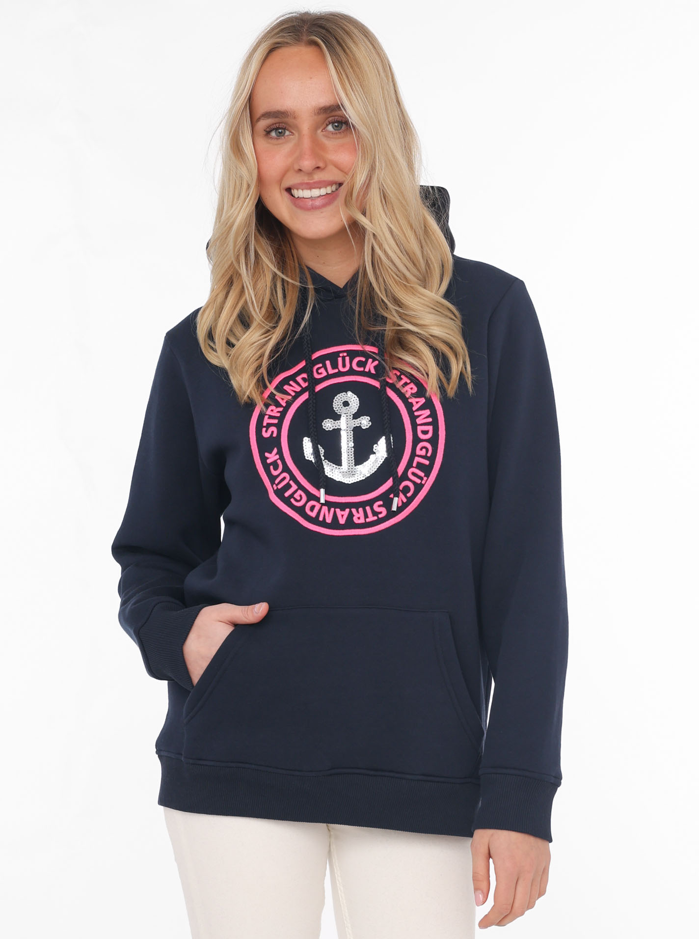 Zwillingsherz Kapuzensweatshirt, mit neonfarbenen Stickereien und Pailettenanker Zwillingsherz Kapuzensweatshirt, mit neonfarbenen Stickereien und Pailettenanker von Zwillingsherz