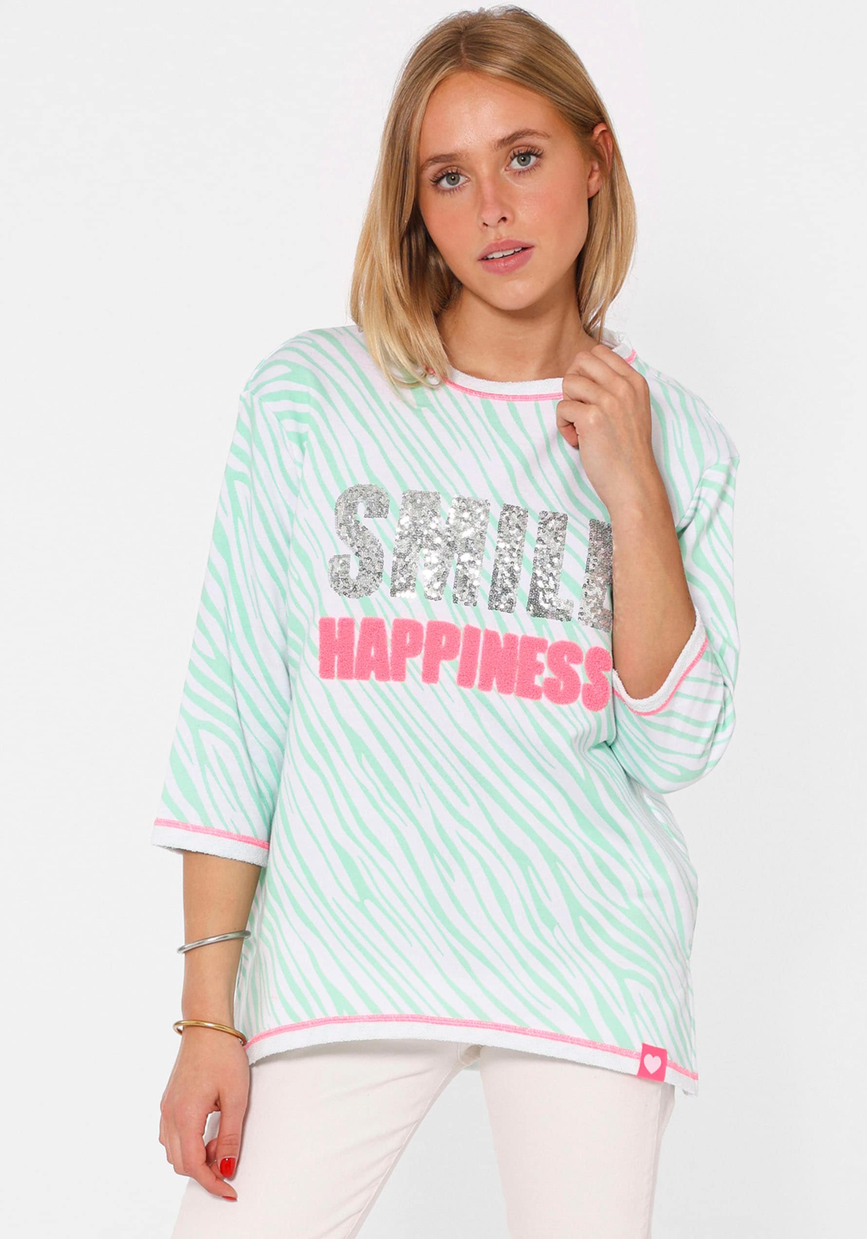 Zwillingsherz Langarmshirt »"SMILE Happiness"«, mit Zebramuster und Frontmotiv, mit 3/4 Arm von Zwillingsherz