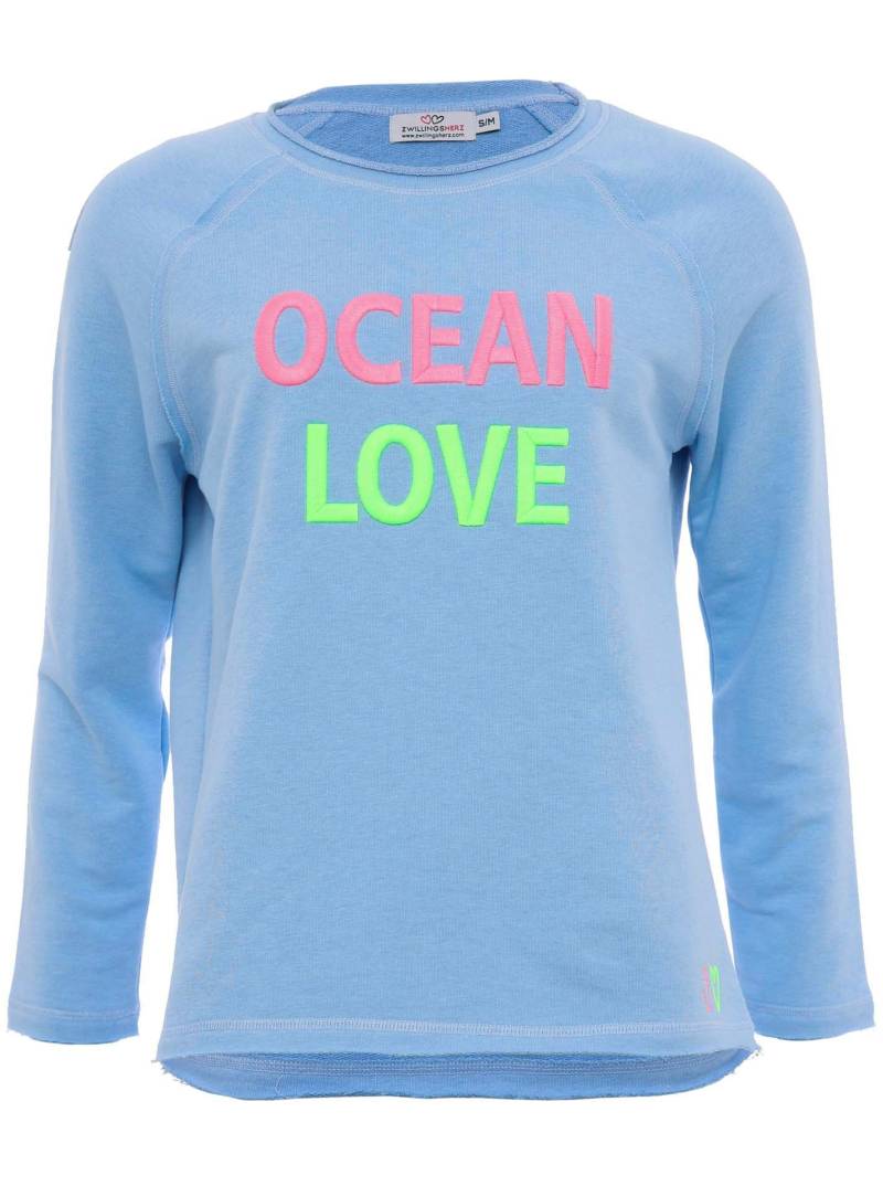 Zwillingsherz Langarmshirt, mit "Ocean Love"-Aufdruck und Used-Look von Zwillingsherz