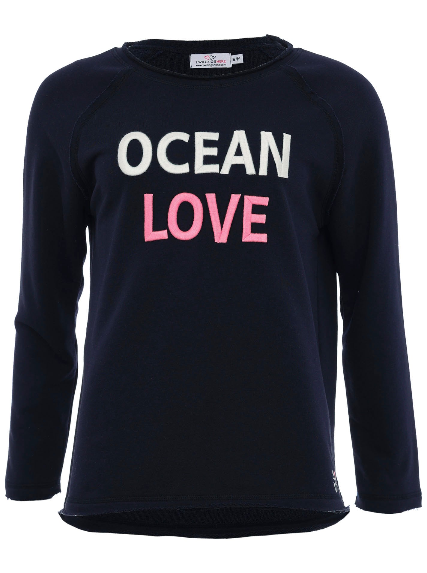 Zwillingsherz Langarmshirt, mit "Ocean Love"-Aufdruck und Used-Look von Zwillingsherz