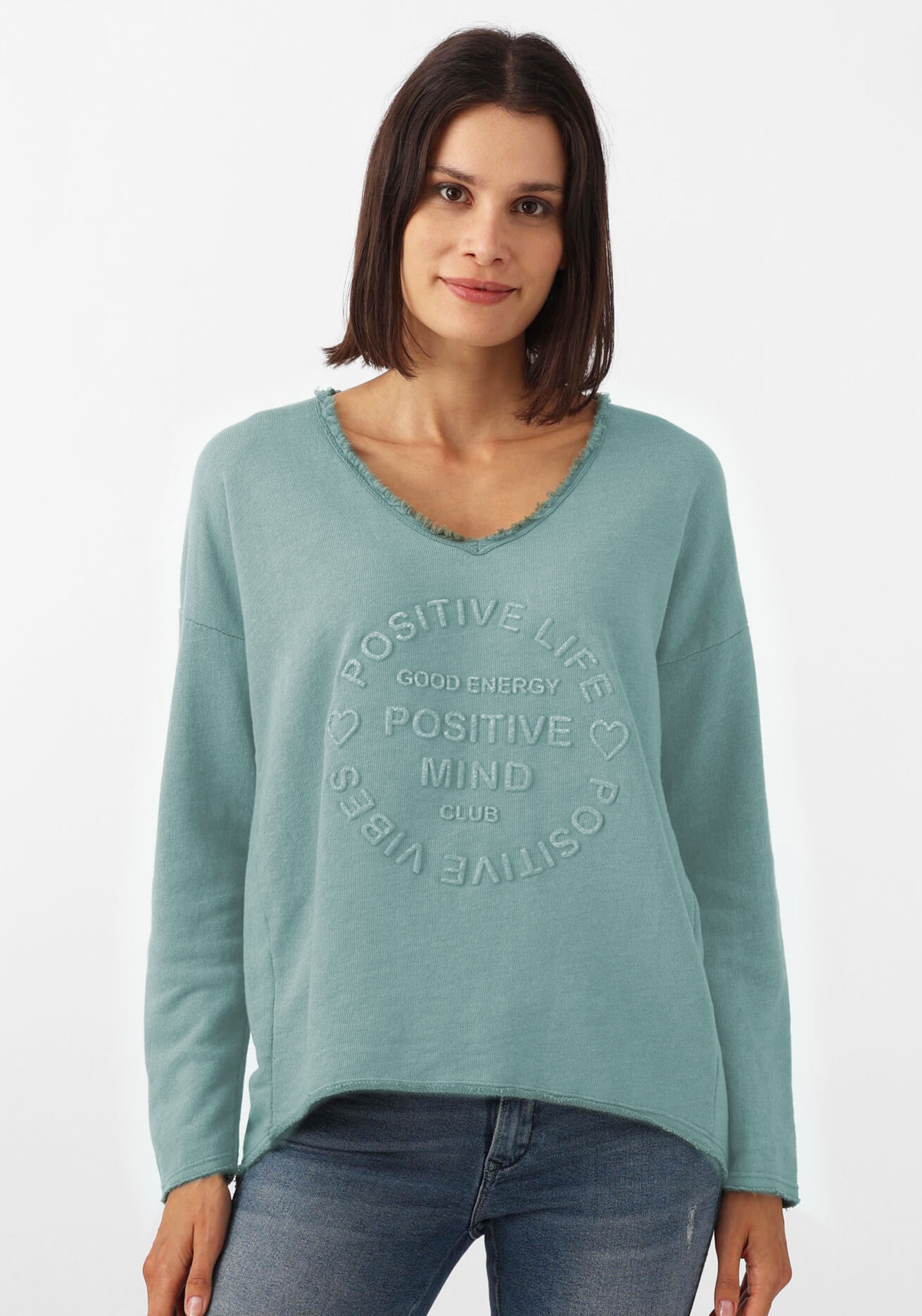 Zwillingsherz Sweatshirt »Sweatshirt BW "Positive Mind"«, mit V-Ausschnitt und Stempeldruck von Zwillingsherz