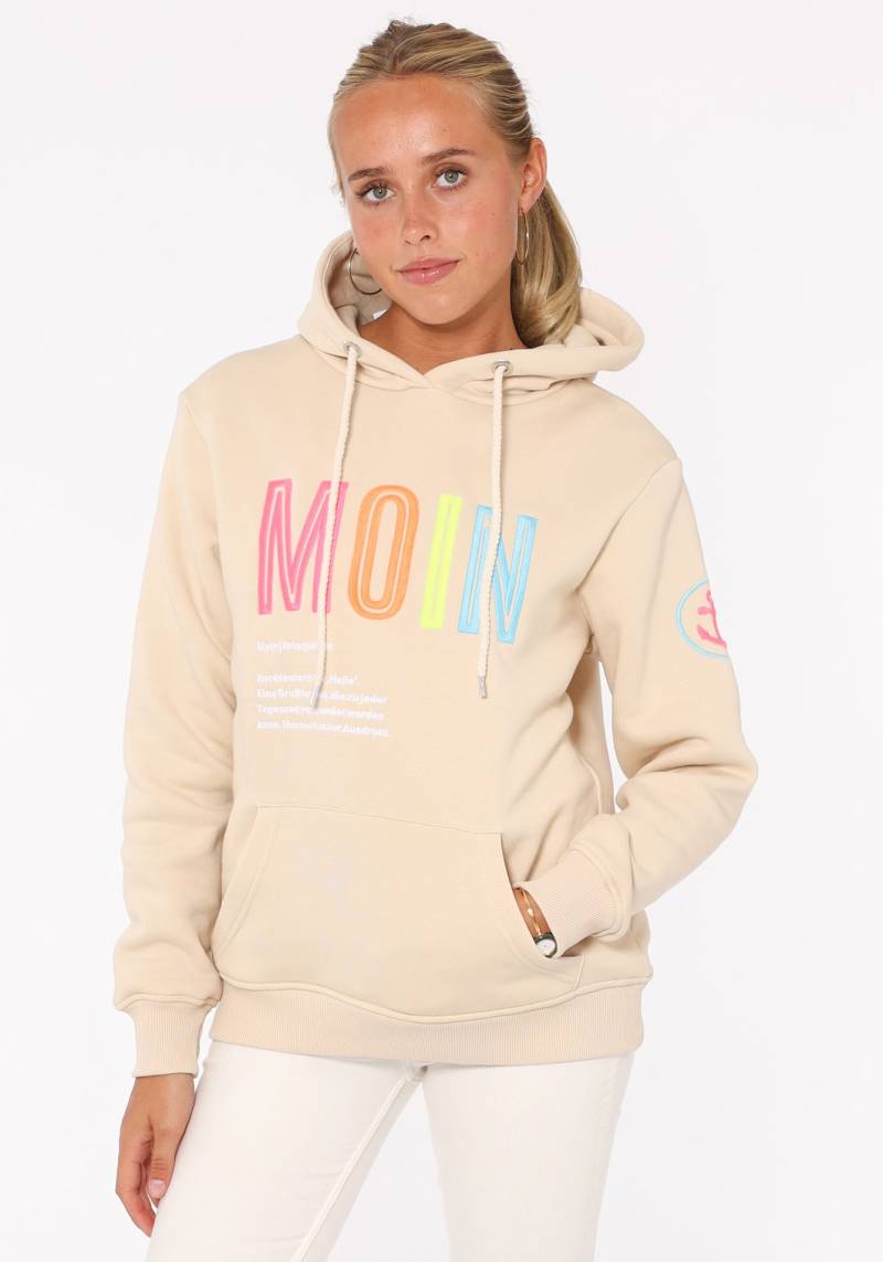 Zwillingsherz Sweatshirt, mit aufgesticktem „Moin“-Schriftzug in Neonfarben von Zwillingsherz