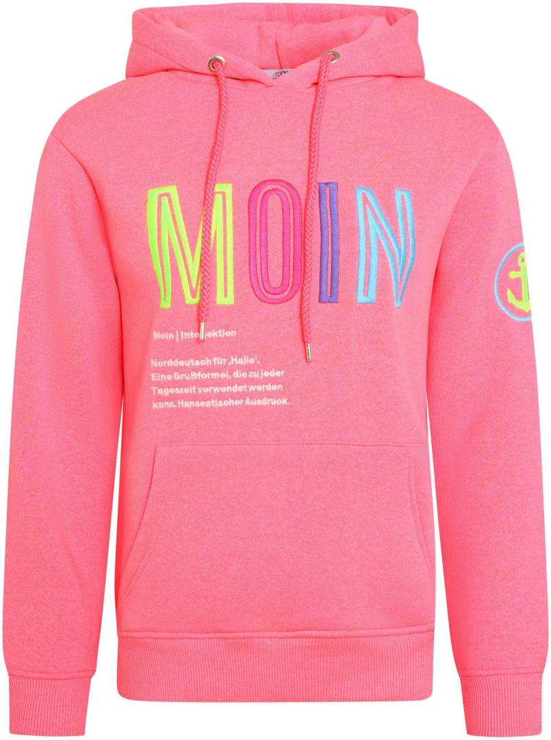 Zwillingsherz Sweatshirt, mit aufgesticktem „Moin“-Schriftzug in Neonfarben von Zwillingsherz